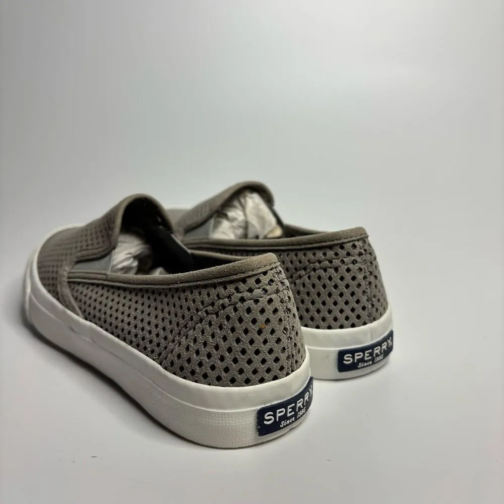 Sperry Top-Slider Seaside Slip On Sneakers in Perf Leather Grey - Image 3