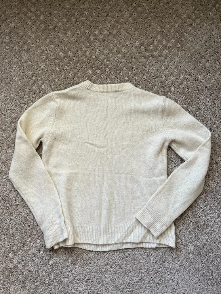 Zara Cashmere Sweater Cream Crew Neck Fall Cozy Knit Long Sleeve Warm Small - Image 5
