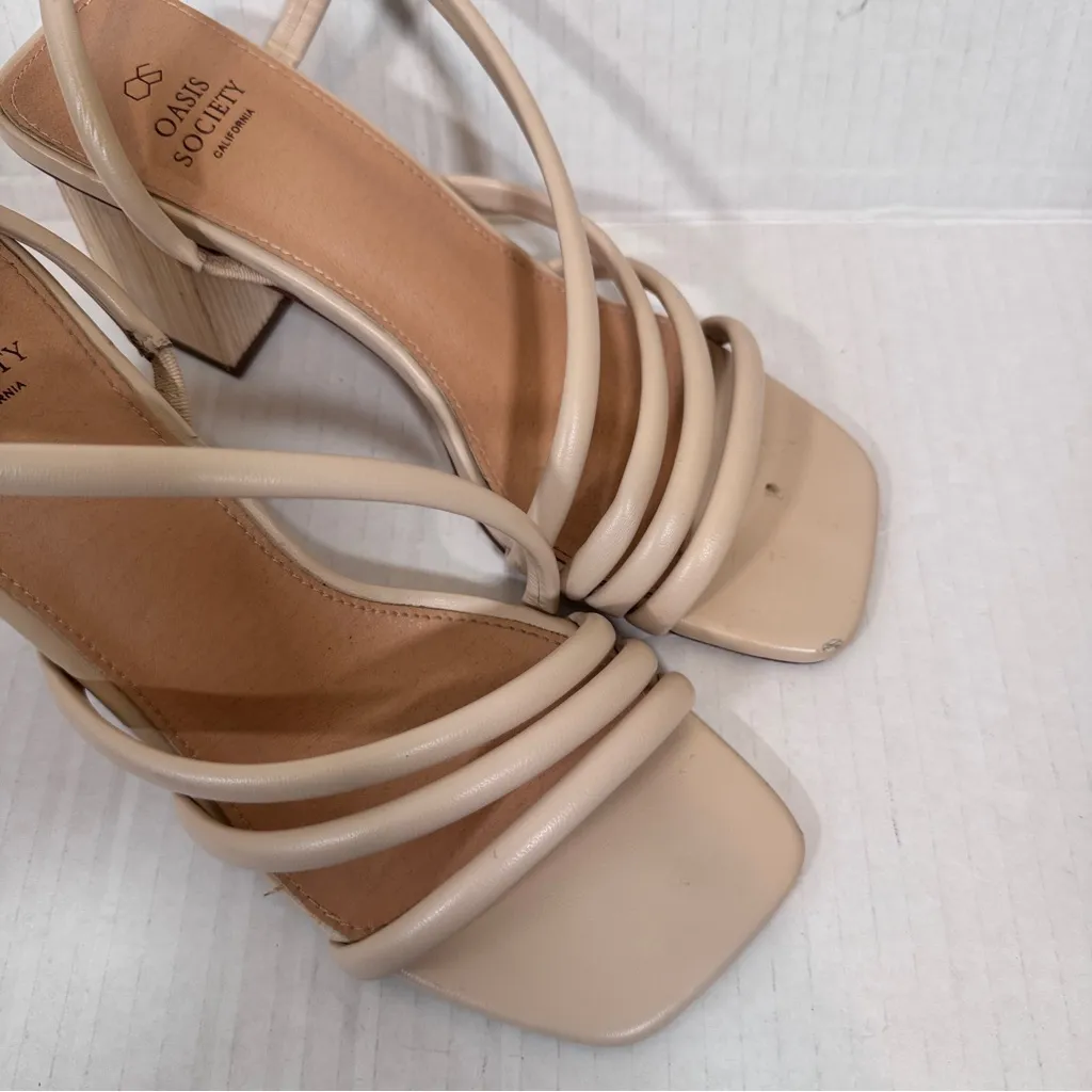 Oasis Society Cream Leather Strappy Chunky Heels Womens 10 Minimalist Classic - Image 9