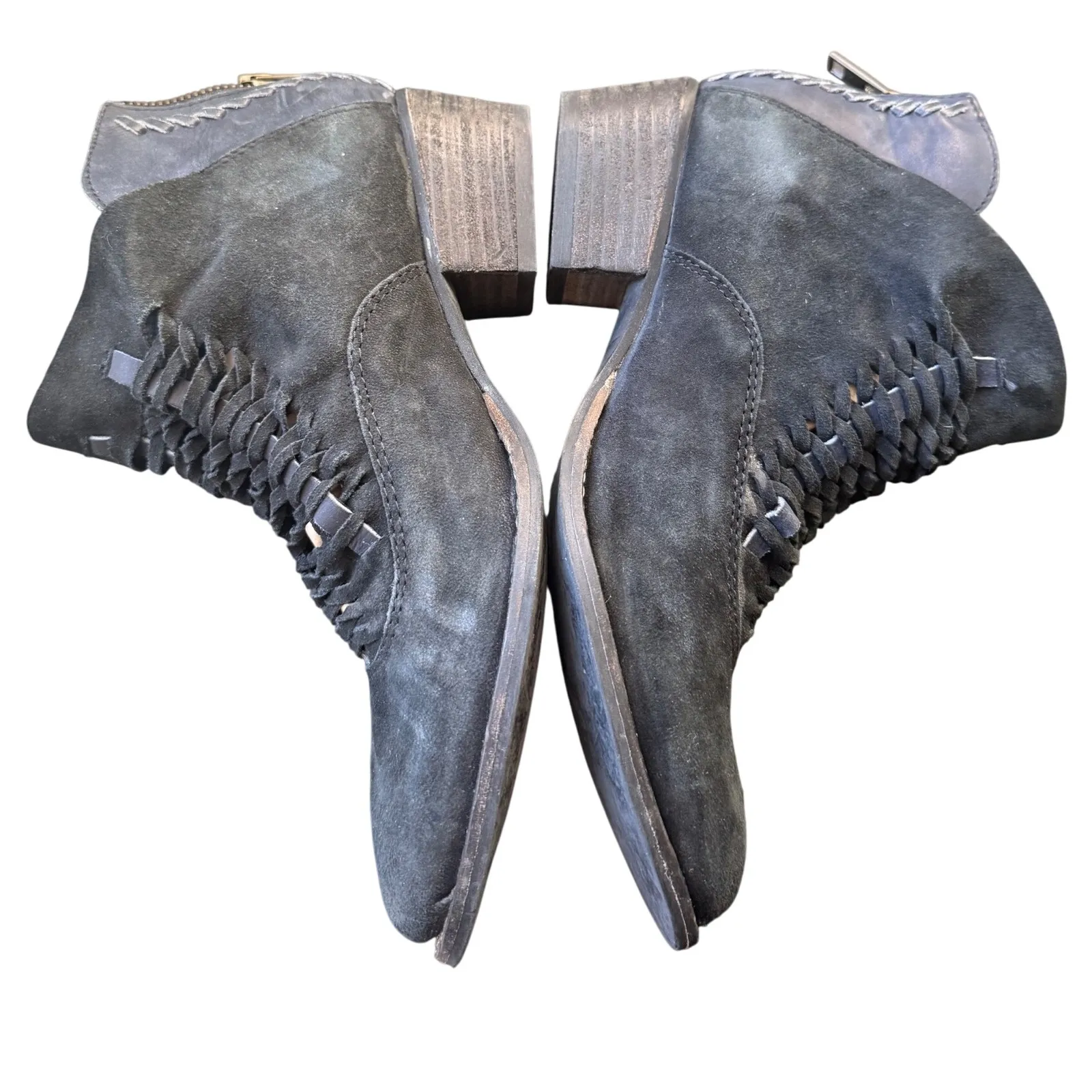 Rebels sz 7.5 Womens 100% Leather Stitched Braided Zip Up Ankle Heel Boots Edgy Black - Image 6