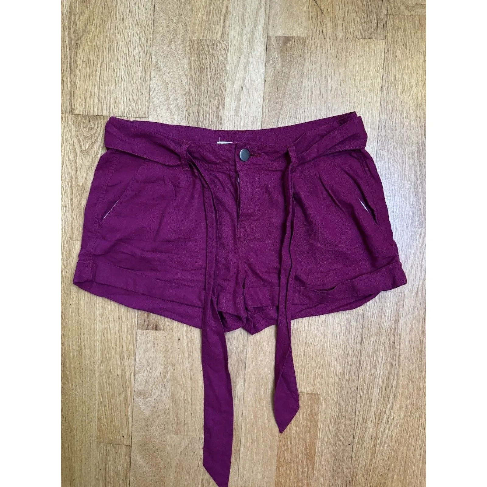 Forever 21 Women's Magenta Purple Linen Blend Shorts With Belt Size 29 - Image 6