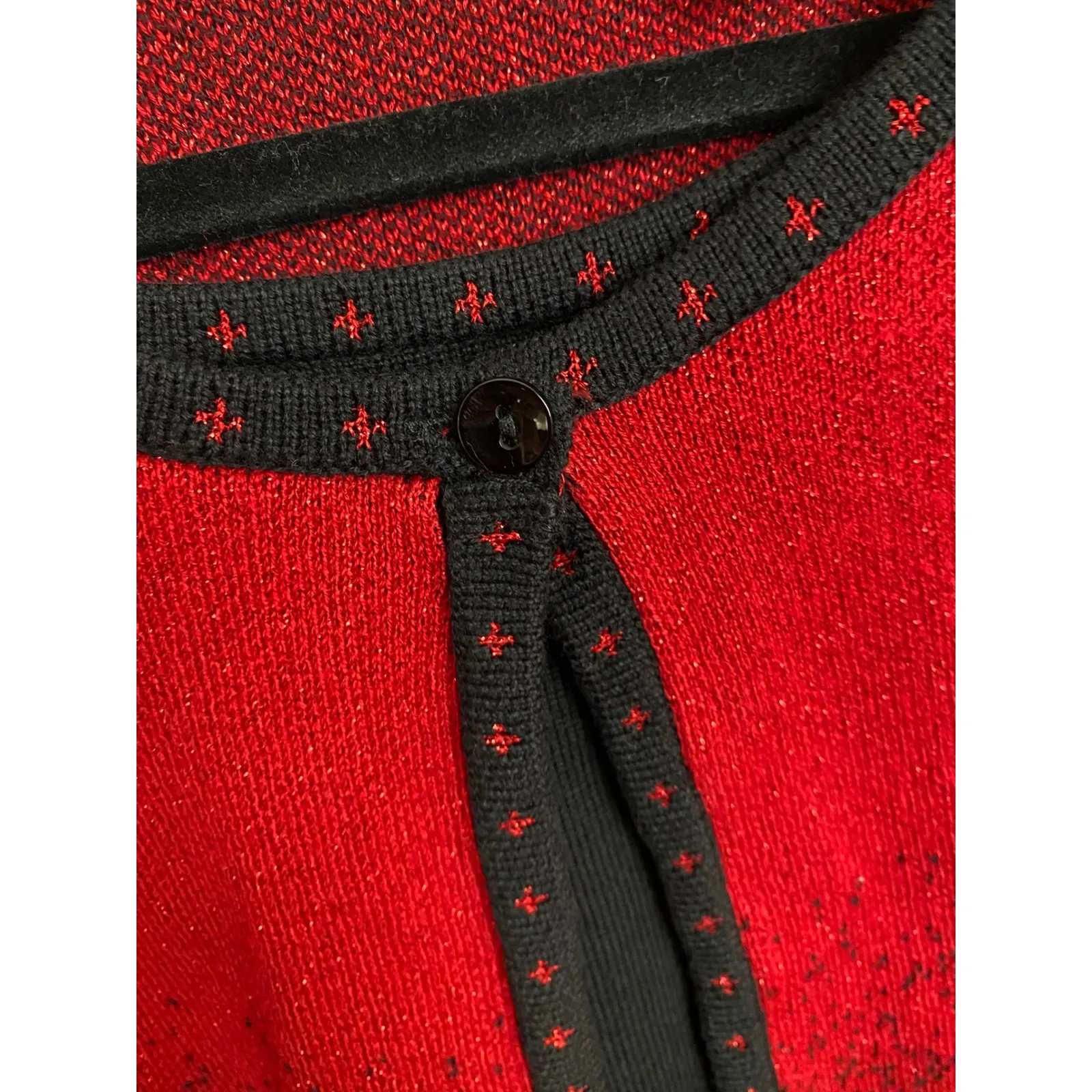 Alfred Dunner Women's Size‎ M Red Black Ombre Sparkle Cardigan Sweater - Image 4