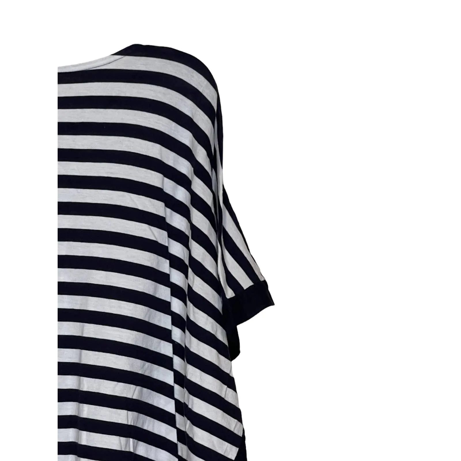Talbots Women's Top Poncho Coverup Striped‎ Cotton Tasseled White Black Small - Image 7