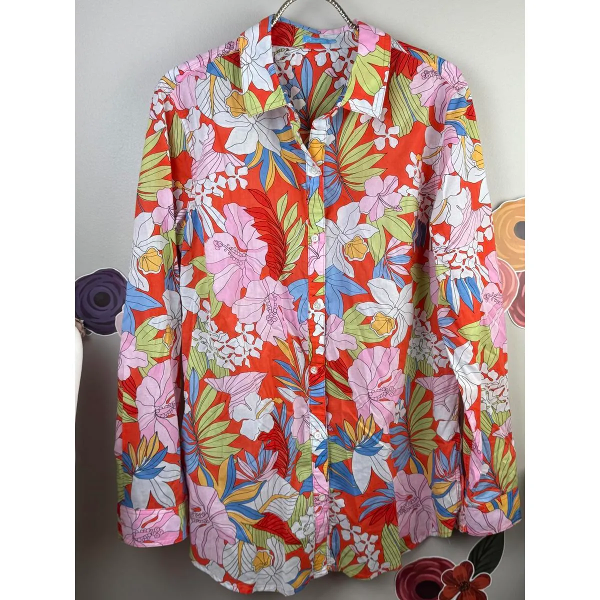 J.McLaughlin Red and Pink Coconut Grove Britt Linen Blouse - Size - Large - Image 6