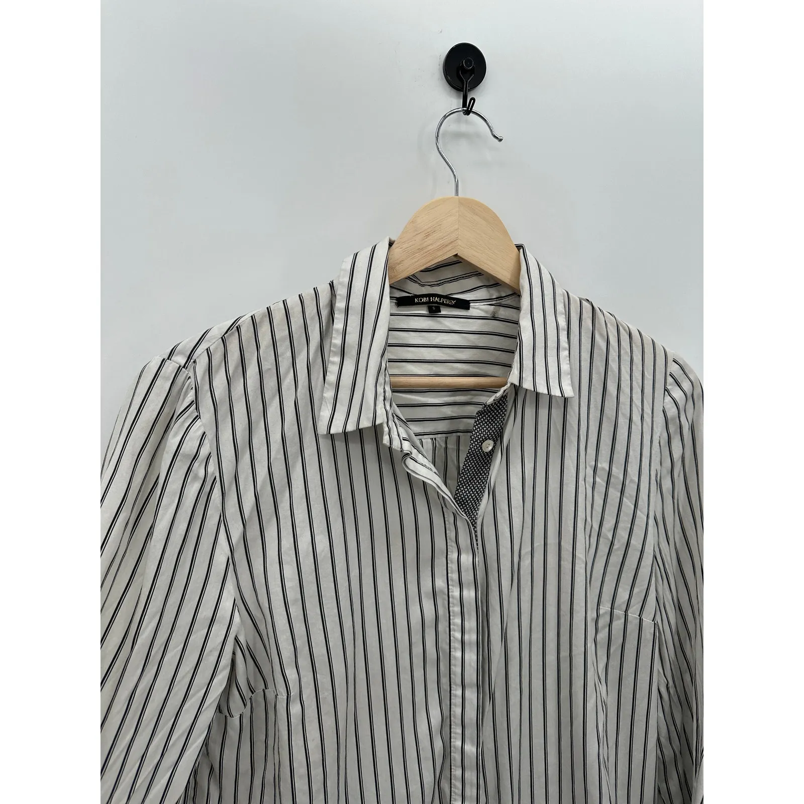 Kobi Halperin Button Down Shirt Women Small Black White Striped Collar Flare - Image 5