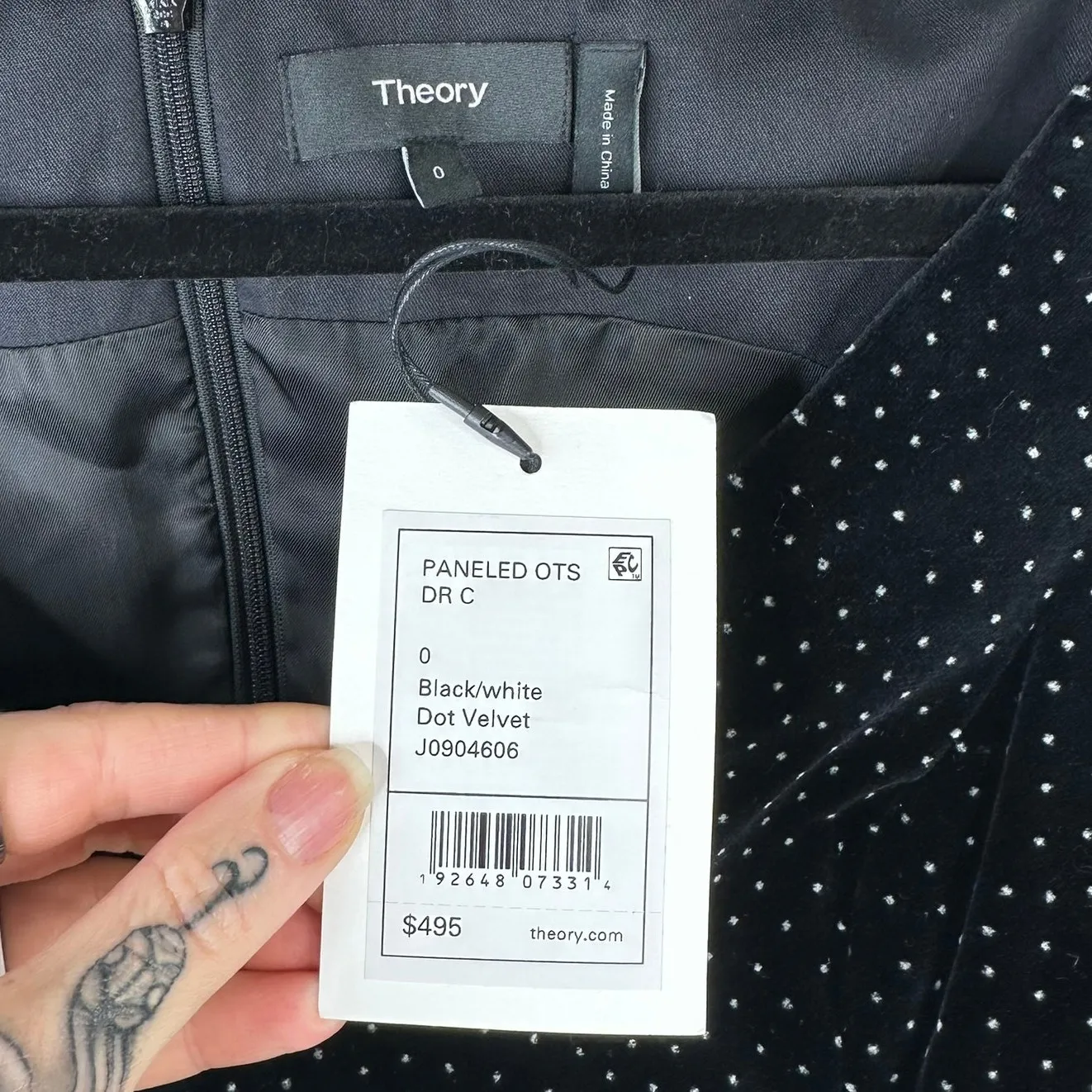 NEW Theory Black Polka Dot Velvet Paneled Off-the-Shoulder Evening Bodycon Dress - Image 7