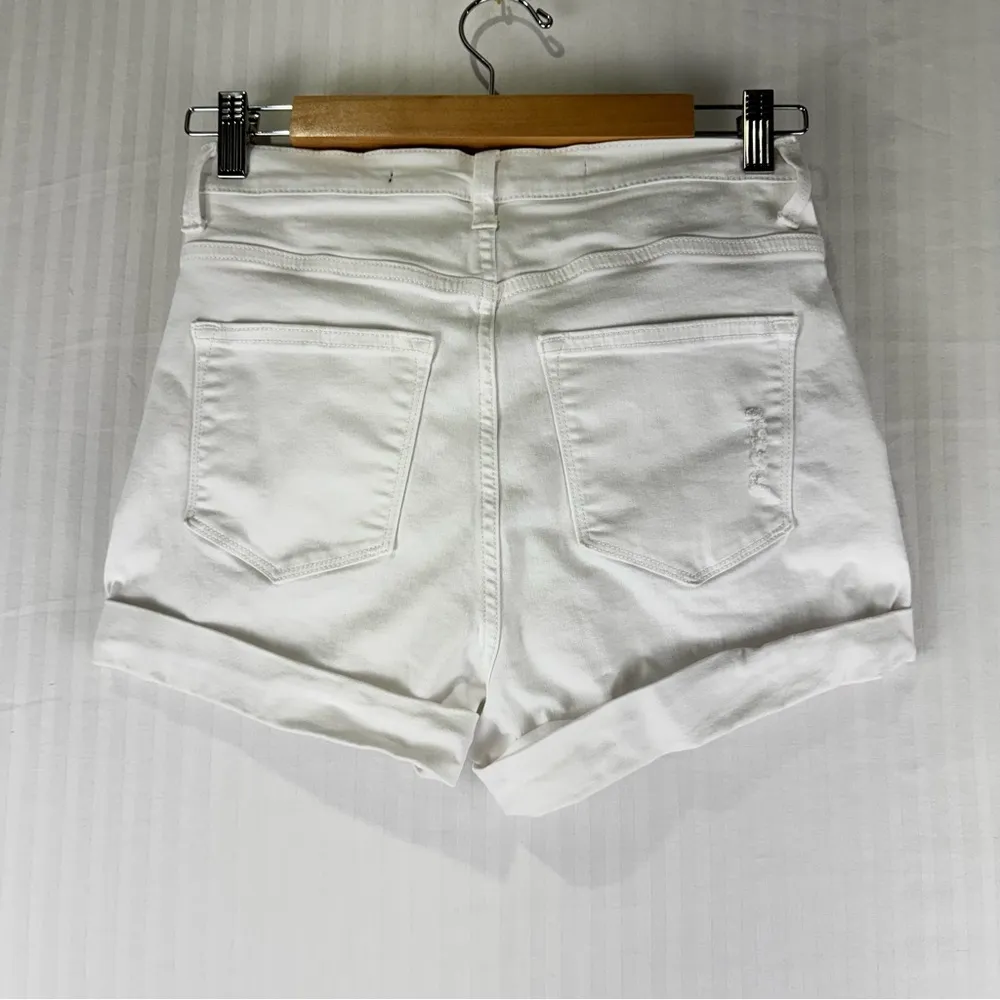 Hudson Harper White Denim Distressed Jean Shorts High-Rise Cuffed Hem Size 28 - Image 3