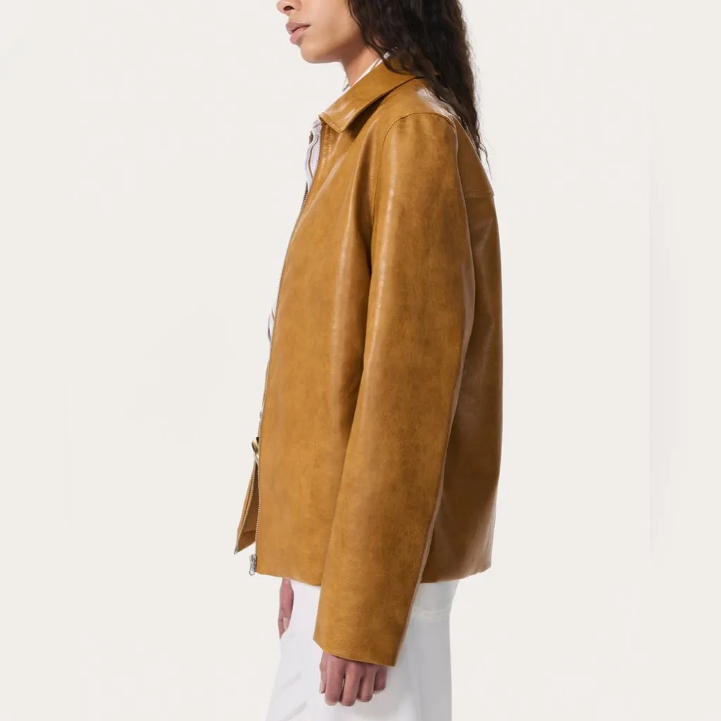 NWT $638 rag & bone Jordie Faux Leather Jacket in Camel Large - Image 5