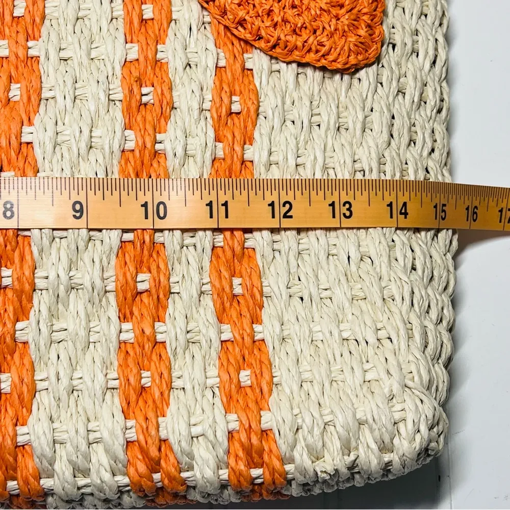 Haute Hippie Orange and Cream Woven Tote Raffia Straw Hobo Bag - Image 5