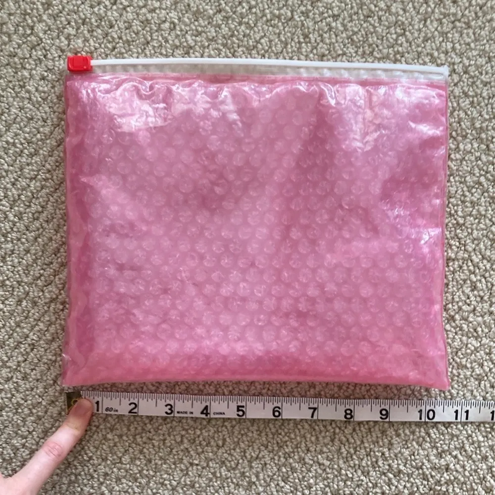 Glossier Bubble Pink Zipper Cosmetic Bag Pouch Slide Closure Like New 10.5” x 9” - Image 4