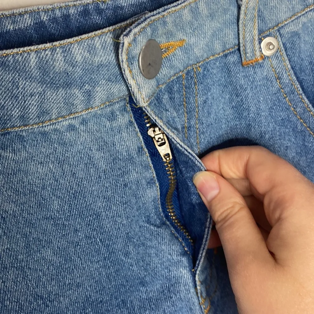 Altar’d State pieced faded denim mini skirt with fringed hem size XS - Image 6