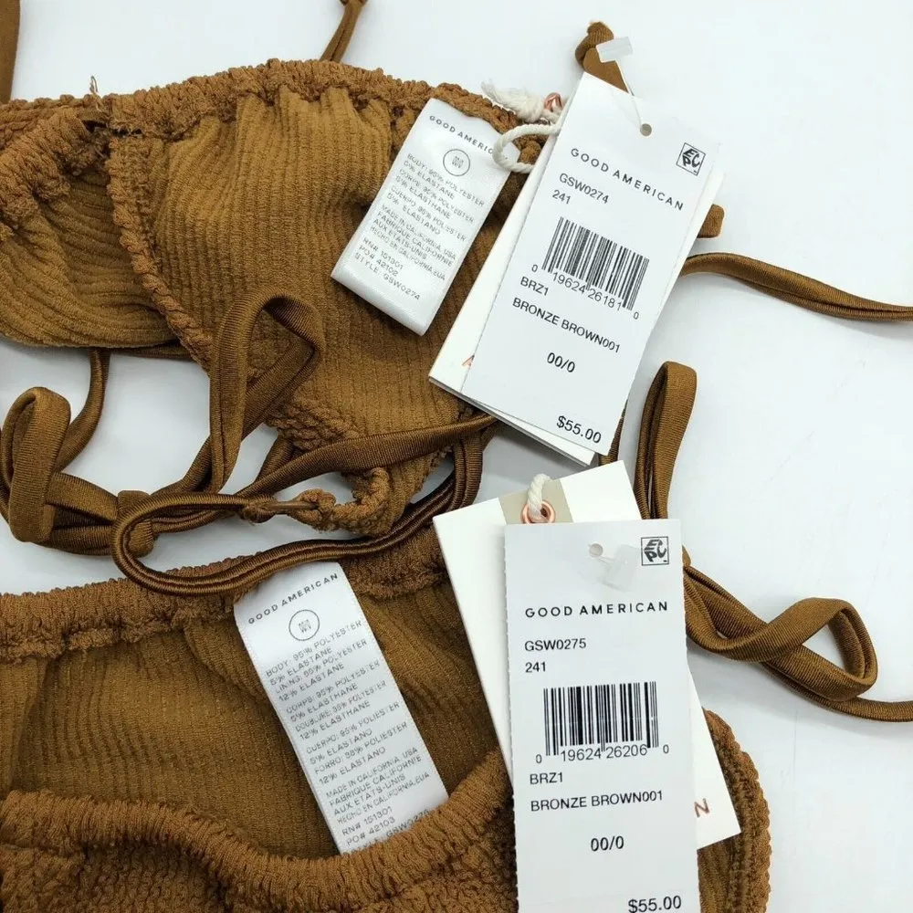 Good American Always Fits Tiny Ties Bikini Bronze Brown Size 00/0 US XXS/XS - Image 4