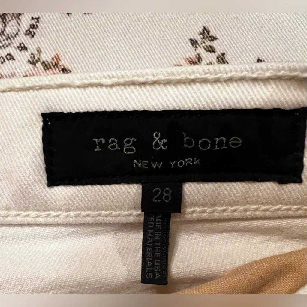 Rag & Bone Ellie High Rise Crop Ankle Jeans in Micro Pink Floral White‎ Size 28 - Image 15