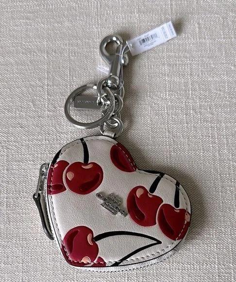 Coach Heart Coin Pouch Bag Charm With Cherry Print New NWT - Image 2