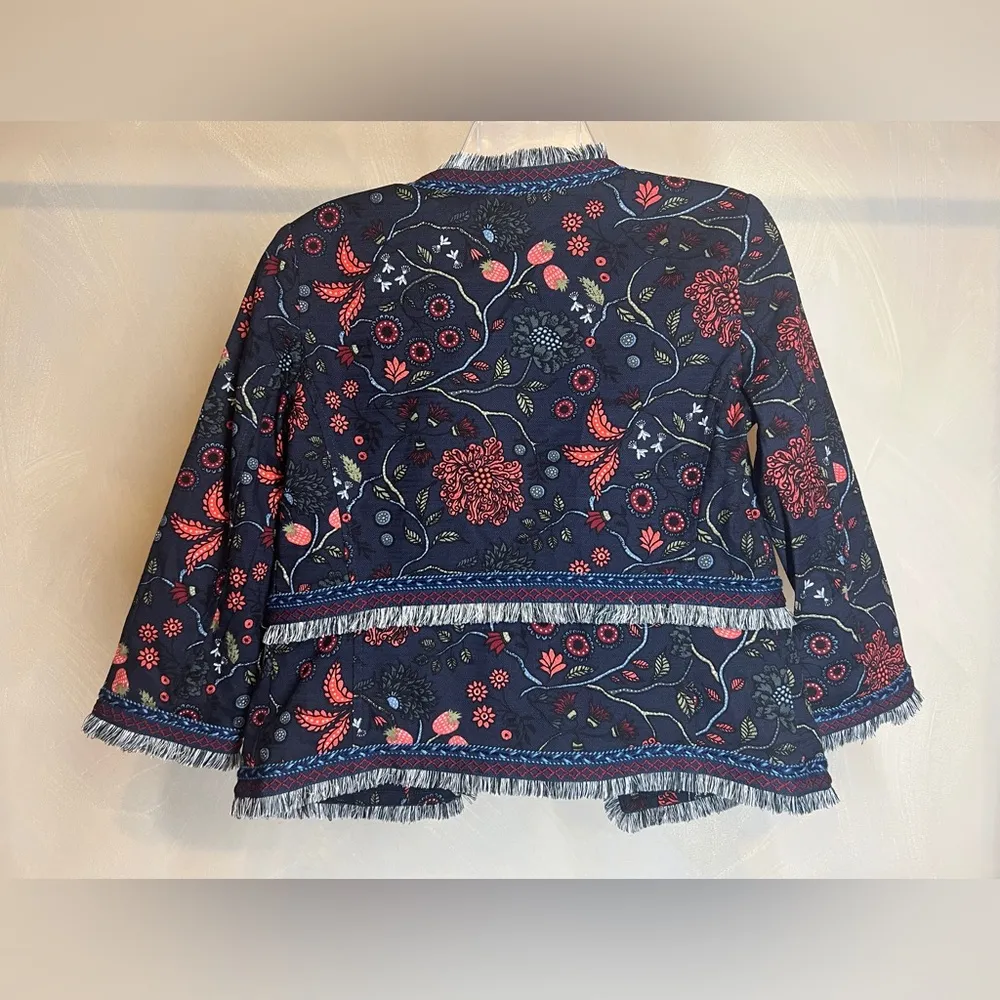 LOFT Women's Primavera Strawberry Floral Fringe Career Wear lined Blazer|Size: 2 - Image 3