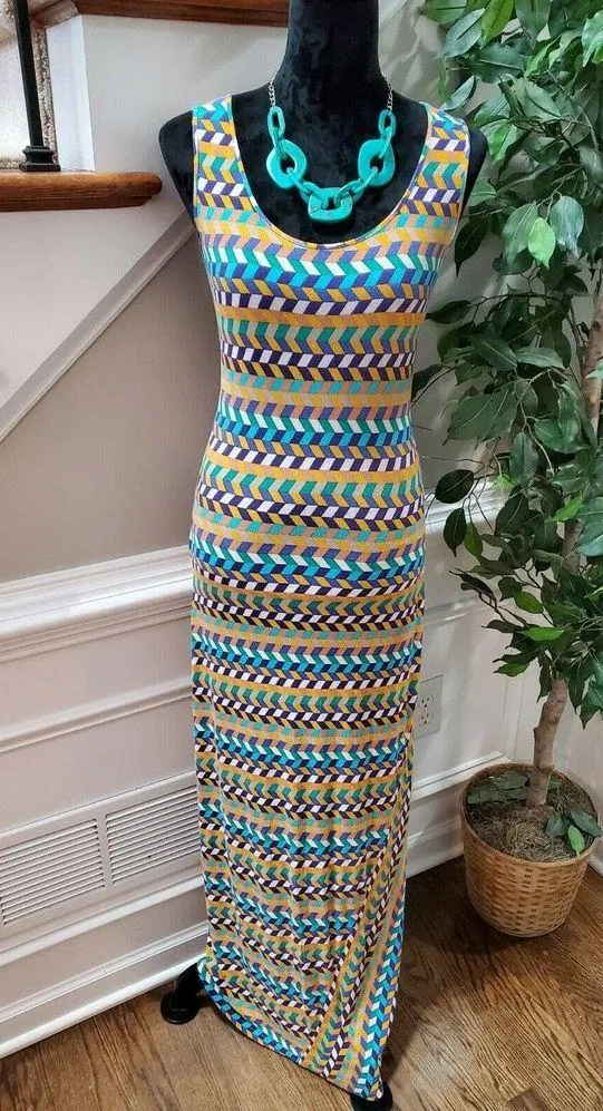 Multicolor Women's Rayon Round Neck Casual Sleeveless Long Maxi Dress - Image 11