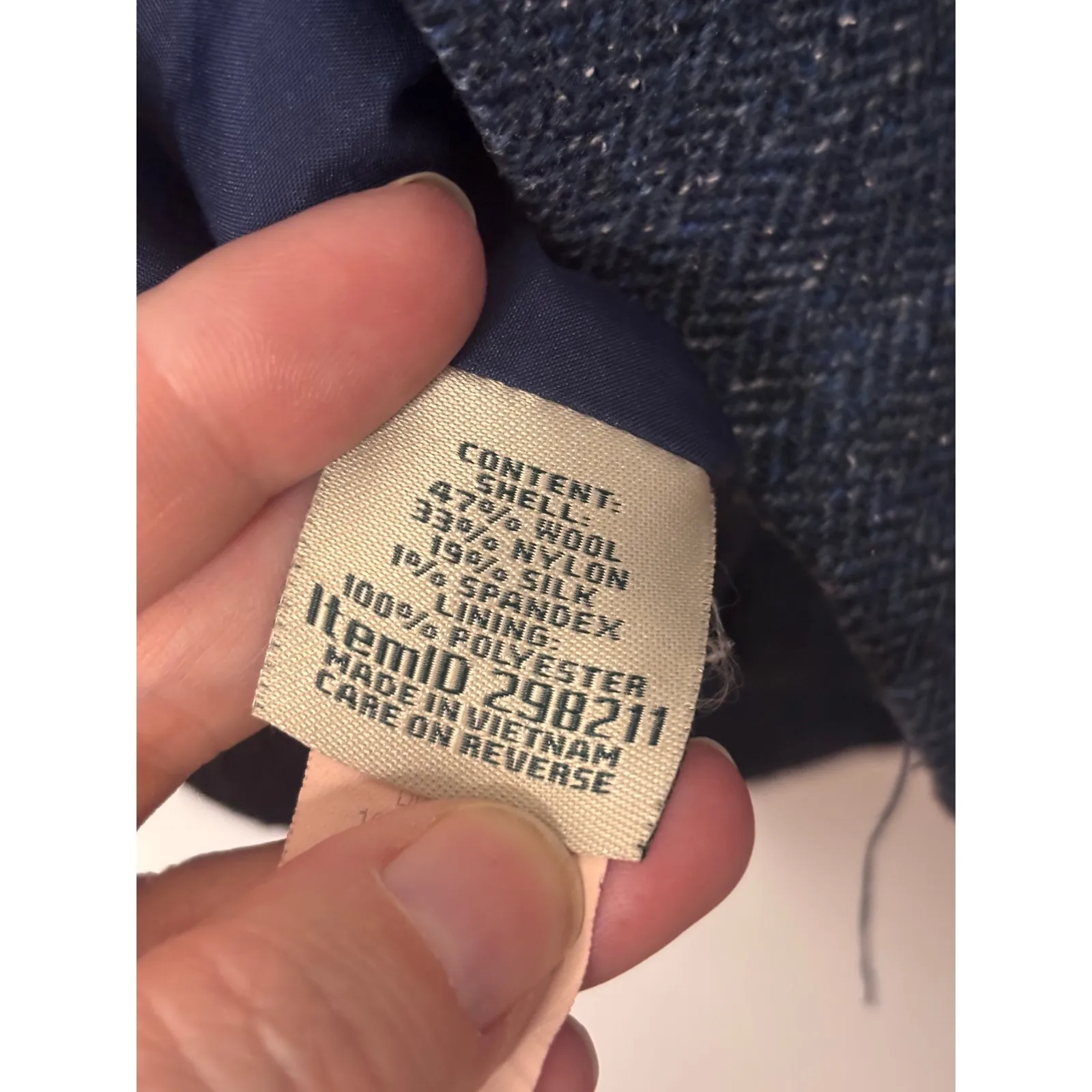 LL Bean Women's XL Blue Tweed Herringbone Blazer Elbow Patches Wool Silk Blend - Image 7