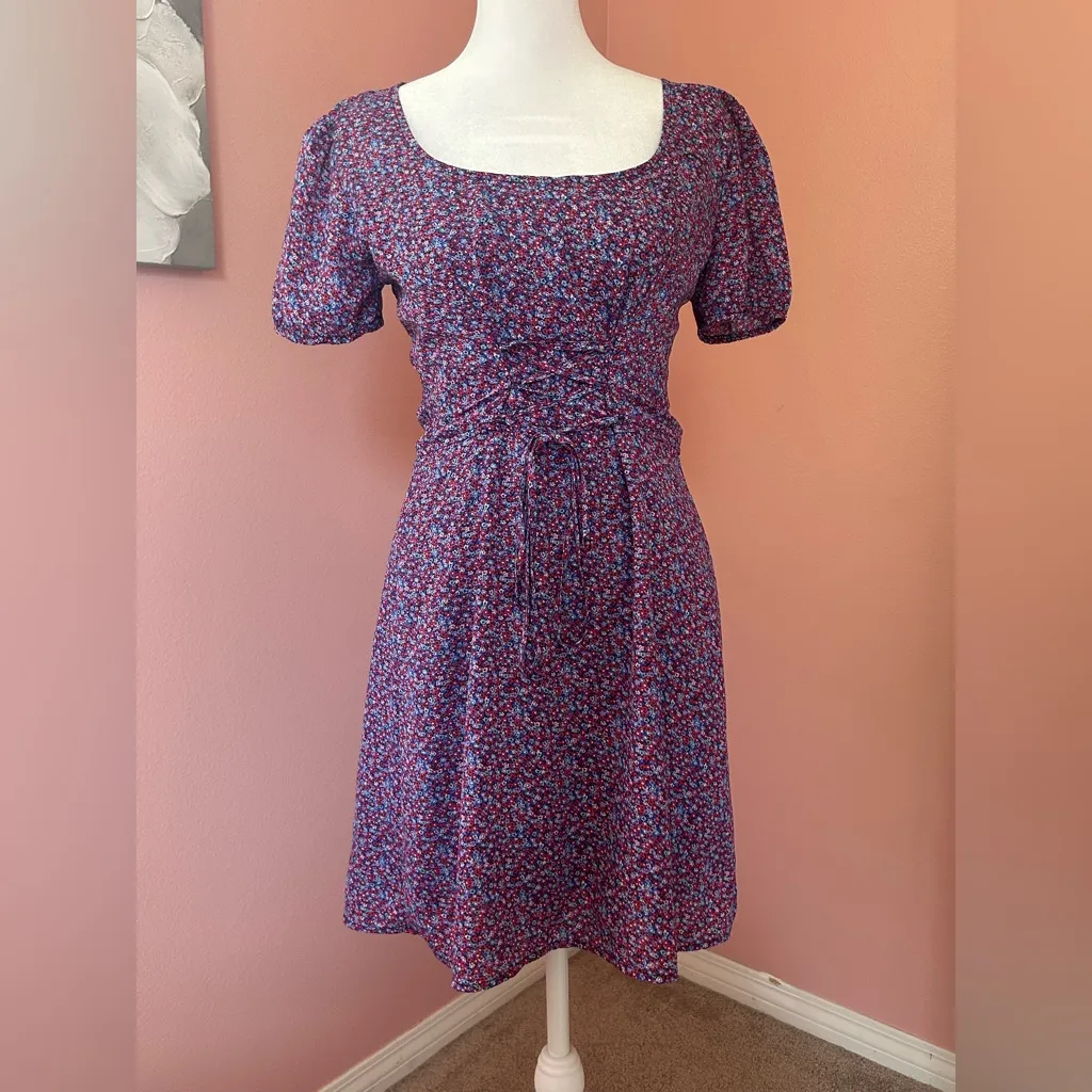 Abercrombie & Fitch purple floral corset lace-up open back cottagecore mini XS - Image 3