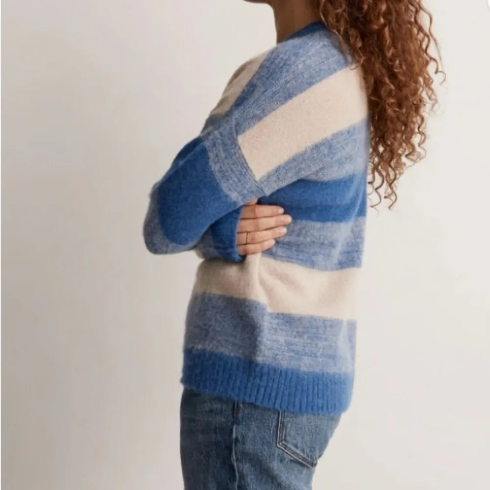 Madewell Crewneck Space-dyed Otis Sweater Blue and Tan Stripes - Image 8