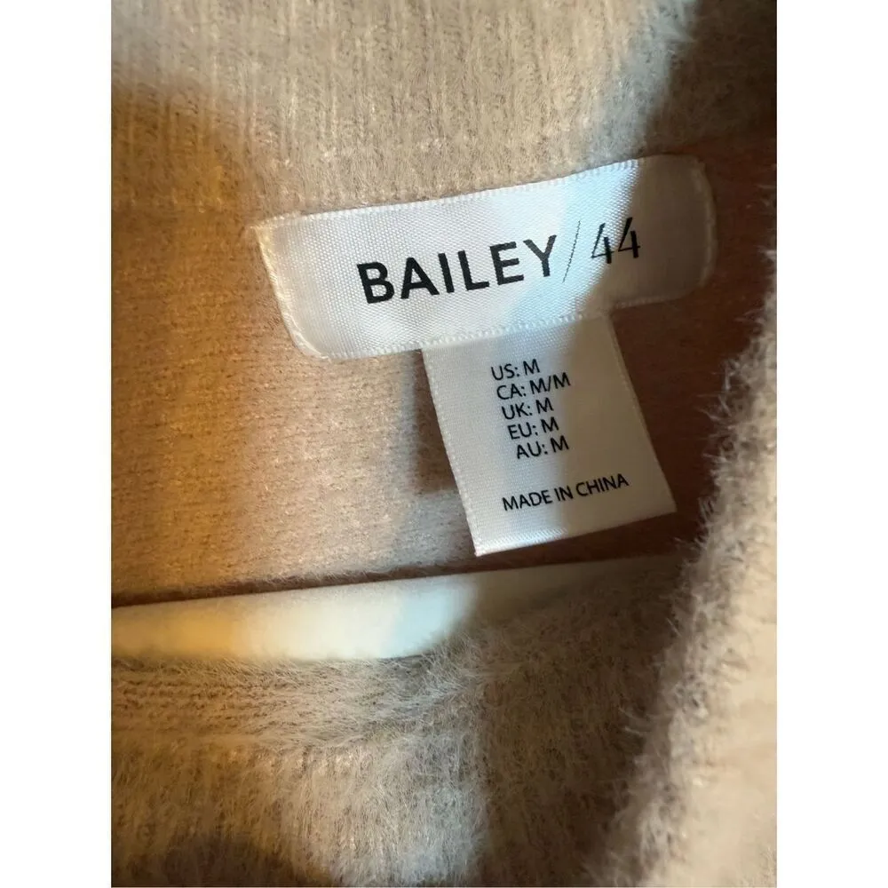 BAILEY 44 Fuzzy Beige Tan Mock Neck Pullover Sweater Long Sleeve Sz M - Image 3