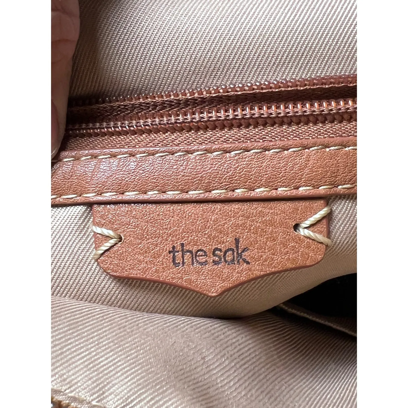 The SAK Ashland Cognac Tobacco Leather Hobo Shoulder Bucket Bag Crossbody Strap - Image 12