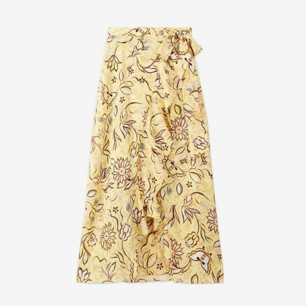 NWOT The Kooples Long Wrap Ruffle Skirt with Yellow Flowers for Woman Size 3 - Image 4