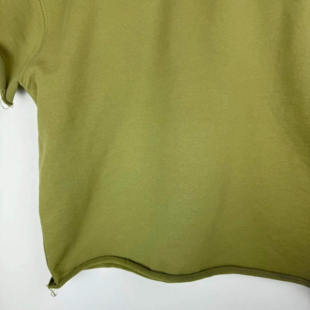 Relaxed Sweatshirt Sz M/L Olive Green Cotton Terry Short Sleeve Crop - Image 7