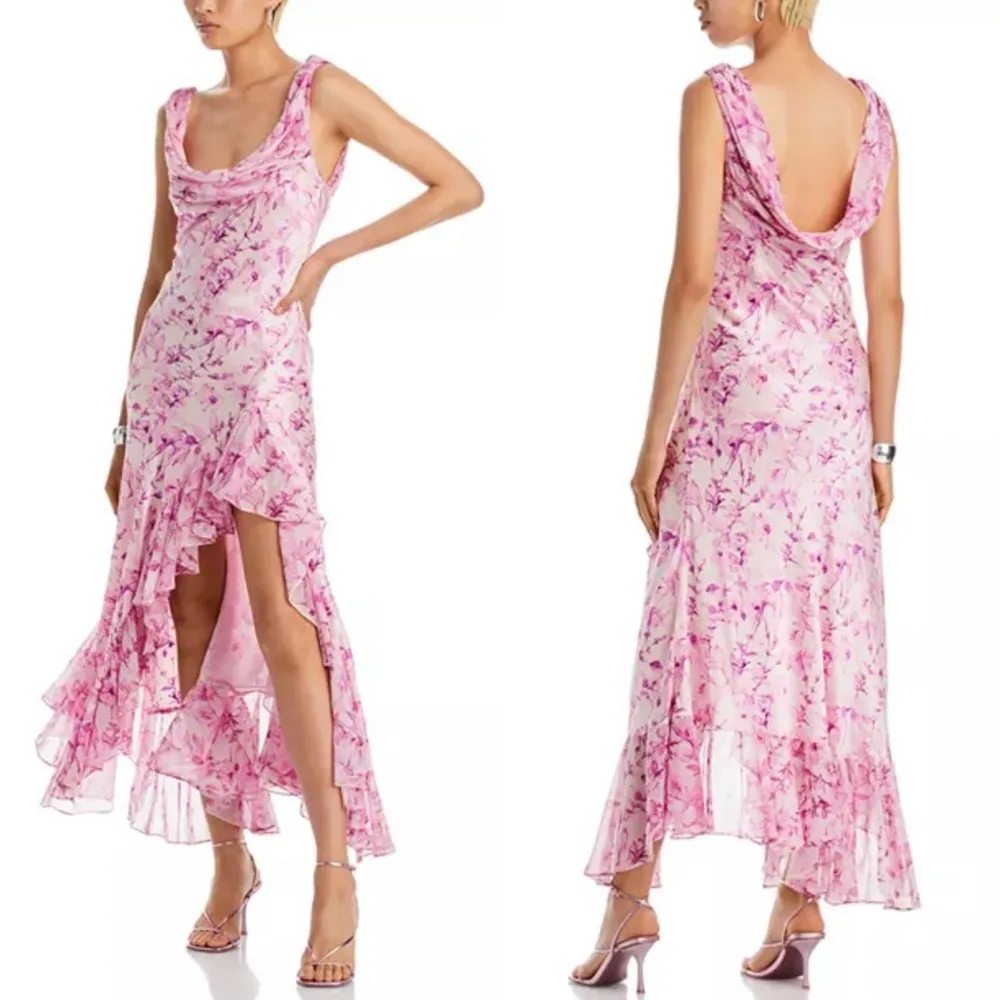 NEW NWT Cinq A Sept Raya Cowl Floral Silk Ruffle Dress Vibrant Plum Multi Pink - Image 3