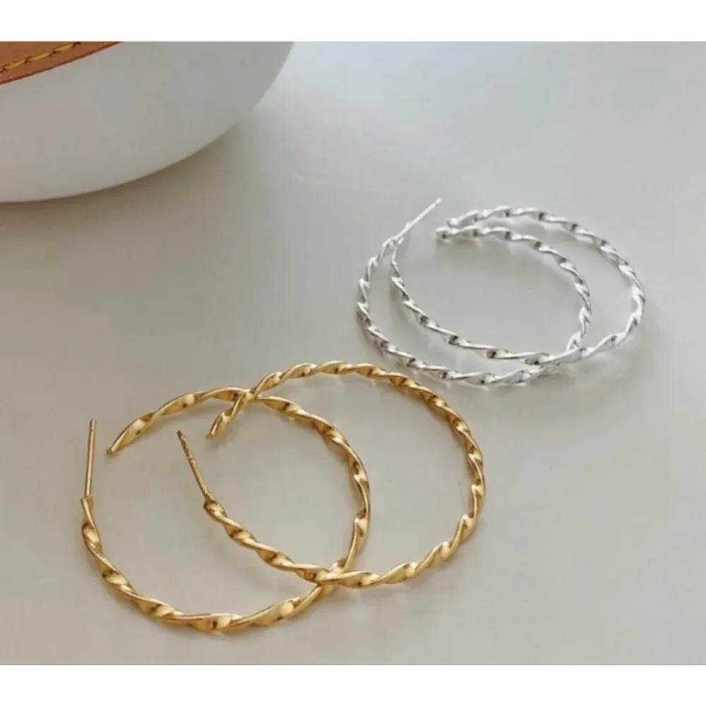 Beautiful Twist 14k Gold Plated Sterling Silver Hoop Earrings, 4.2cm‎ - Image 11