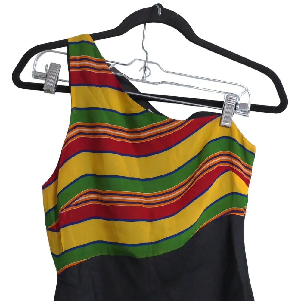 Castelbajac Womens Shift Dress Black Striped One Shoulder Flutter Hem Italy 42 Size undefined - Image 3