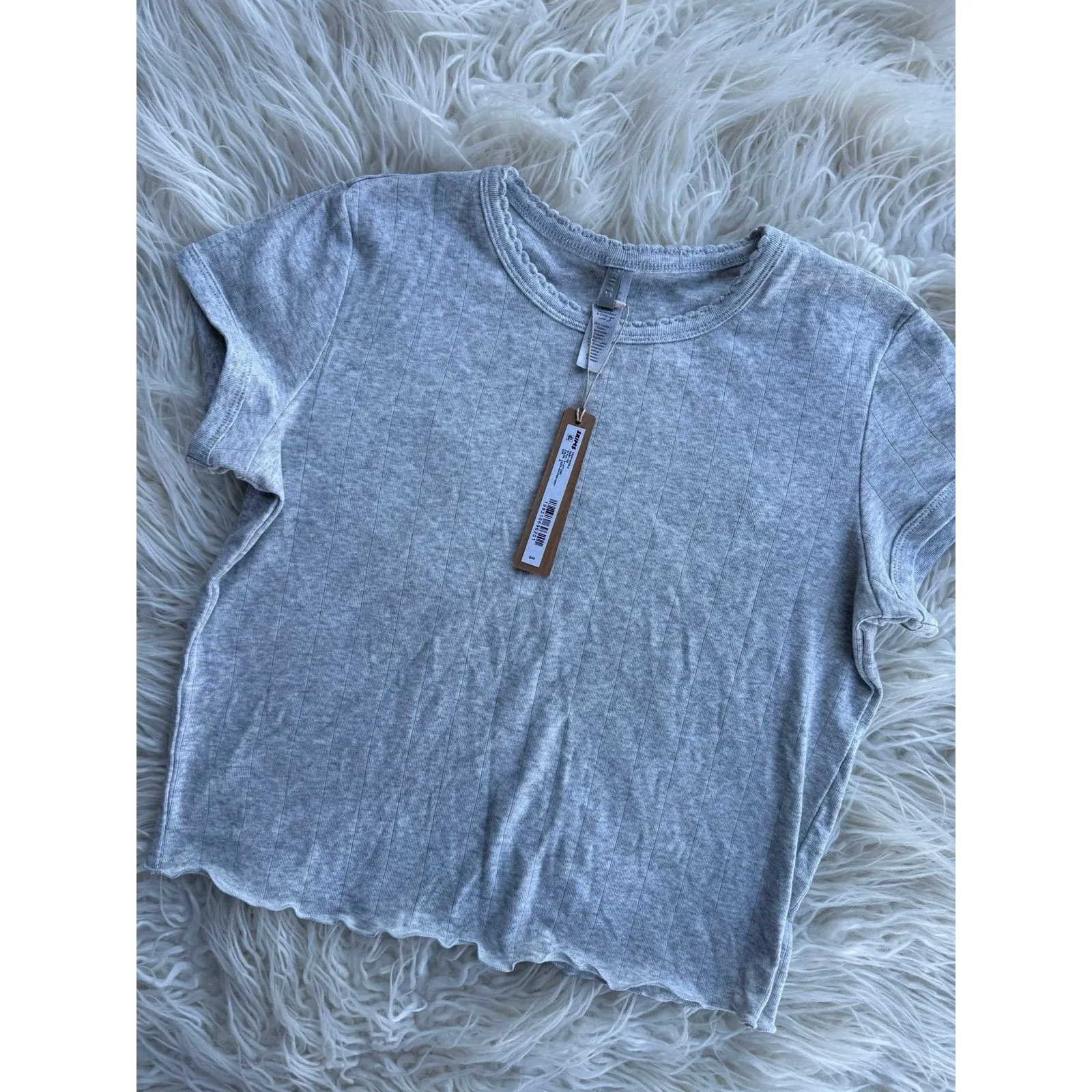 Skims Drop Needle Pointelle Baby Tee Light Heather Grey Size Medium - Image 6