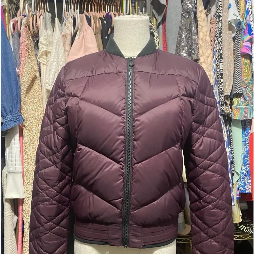 MPG Cropped Maroon Bomber Jacket. Size Small - Image 2