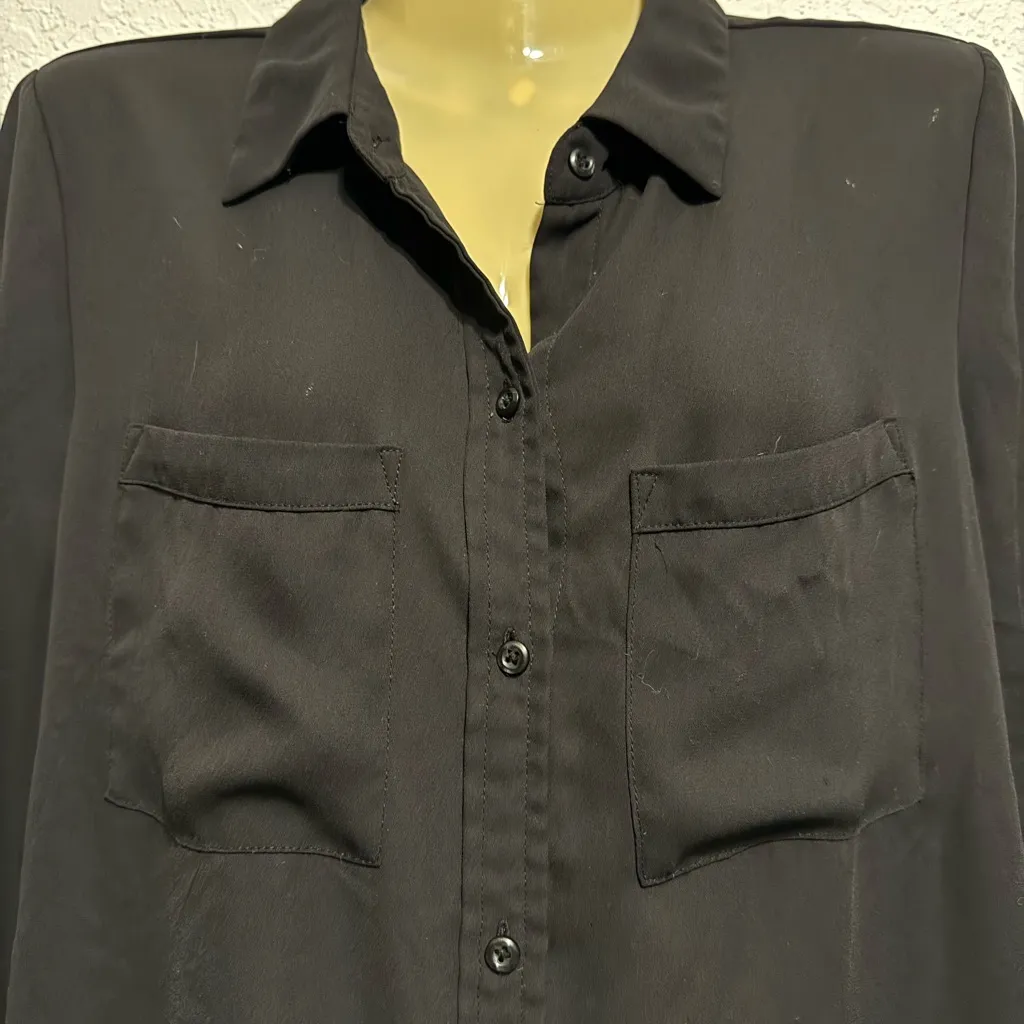 Apt. 9  Essentials Black Button Down Blouse Size M Long Sleeve Roll Tab Shirt Top - Image 2