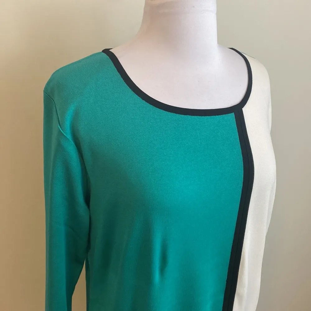 Exclusively Misook Turquoise White Colorblock Top - Image 6