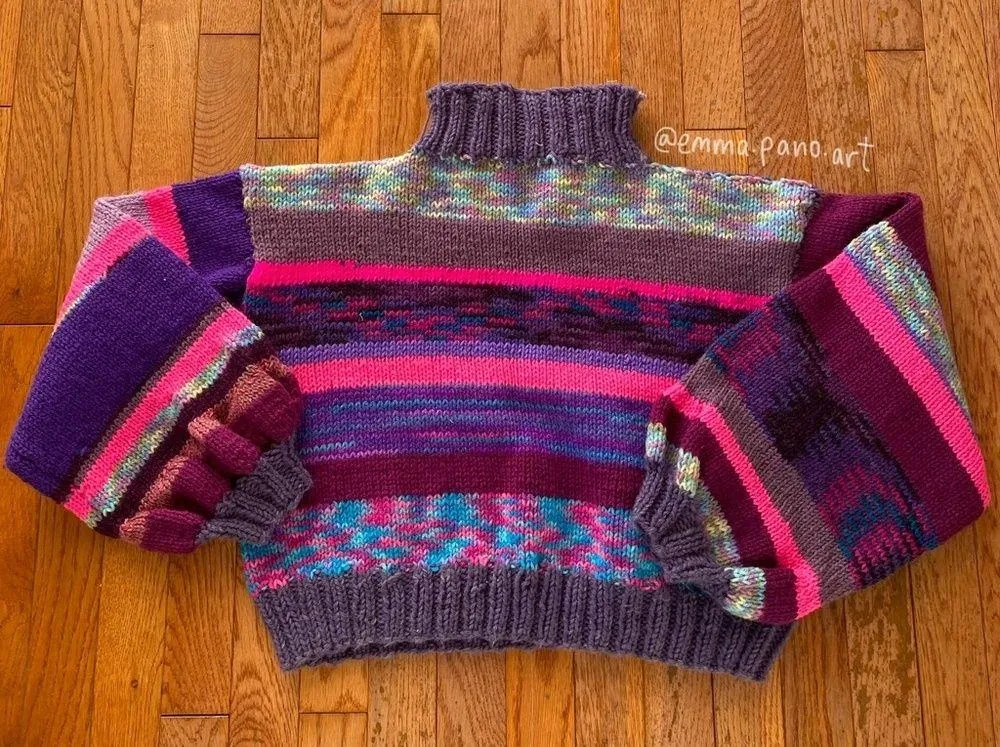 purple pink blue striped long sleeve knit cropped sweater Size M - Image 13