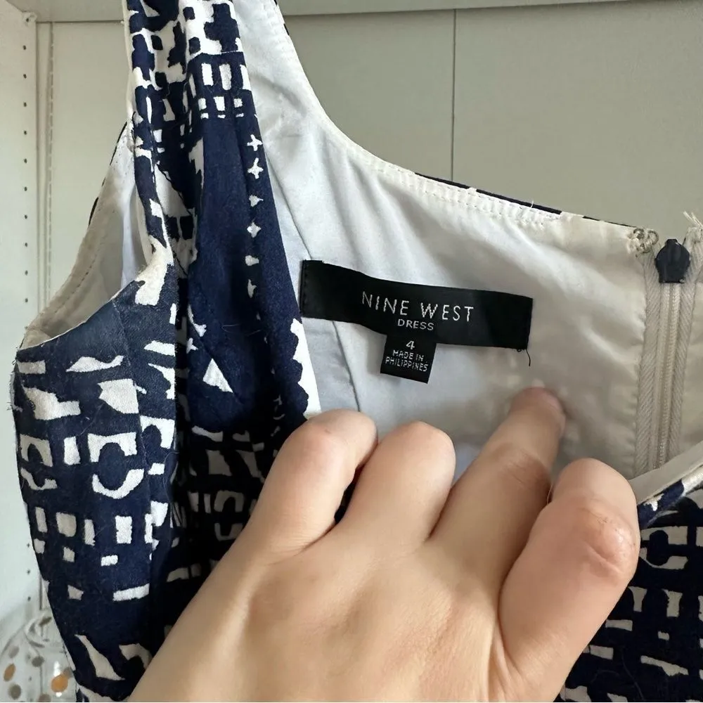 Grecian Dress Old Money Scoop Neck Cocktail Dress Navy and White Sz 4 - Image 4