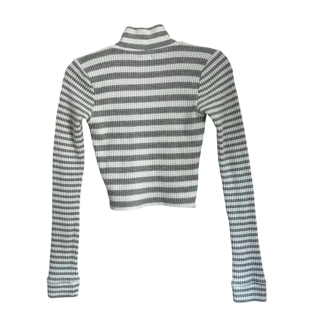 Aerie Blizzard Gray & White Waffle Mockneck Long Sleeve T Shirt Size XS - Image 3