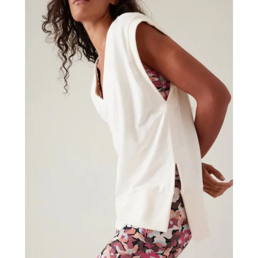 Athleta XL Retroterry V-Neck Sweatshirt Tee  Sleeveless Cream Ivory - Image 3