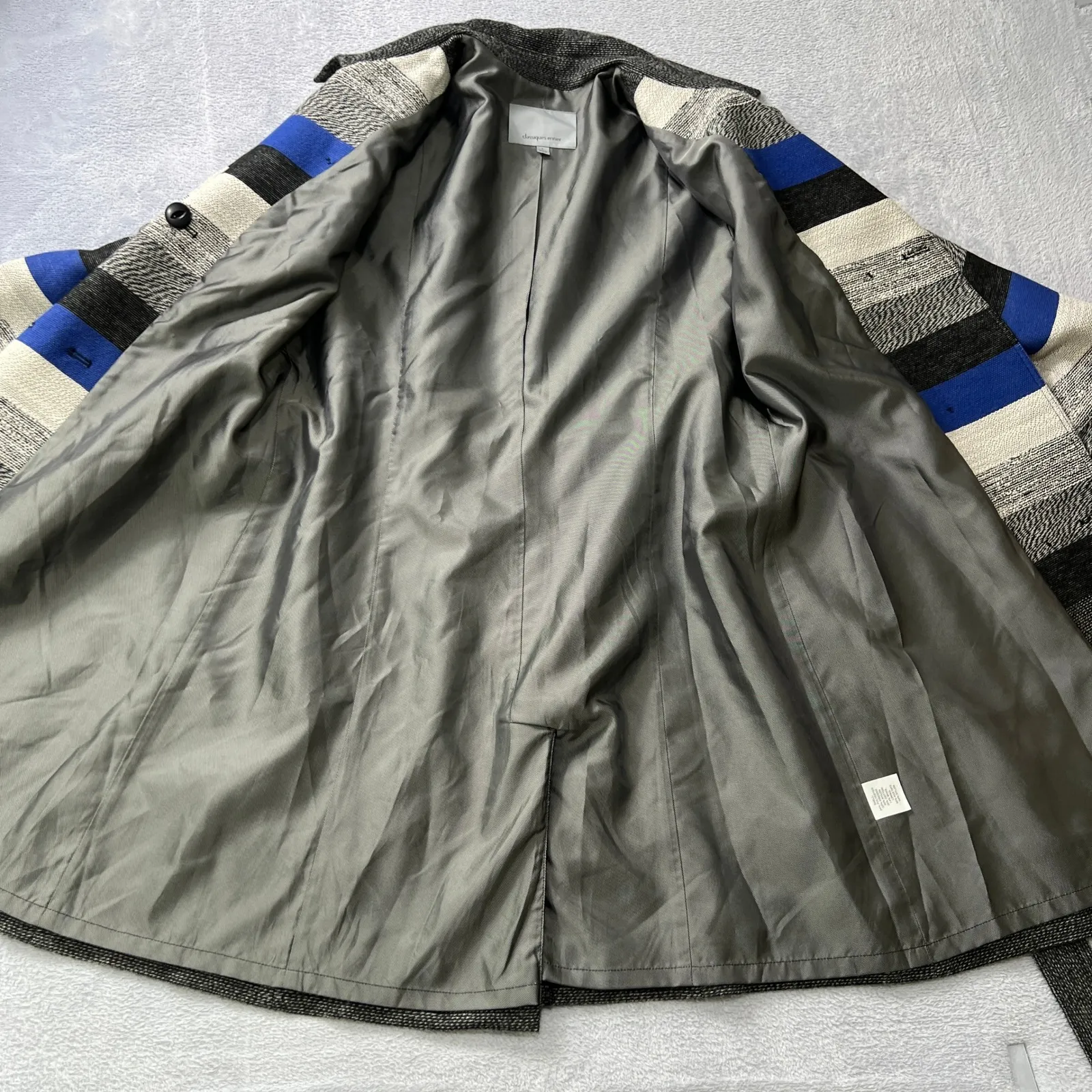 Classiques Entier Womens Wool Blend Belted Double Breasted Stripe Trench Coat L - Image 6