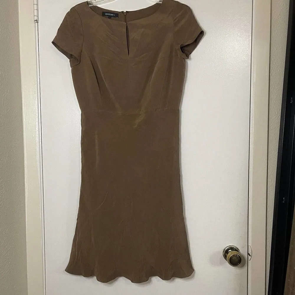 Lafayette 148 new york tan brown cap sleeve silk short dress size US 4 - Image 2