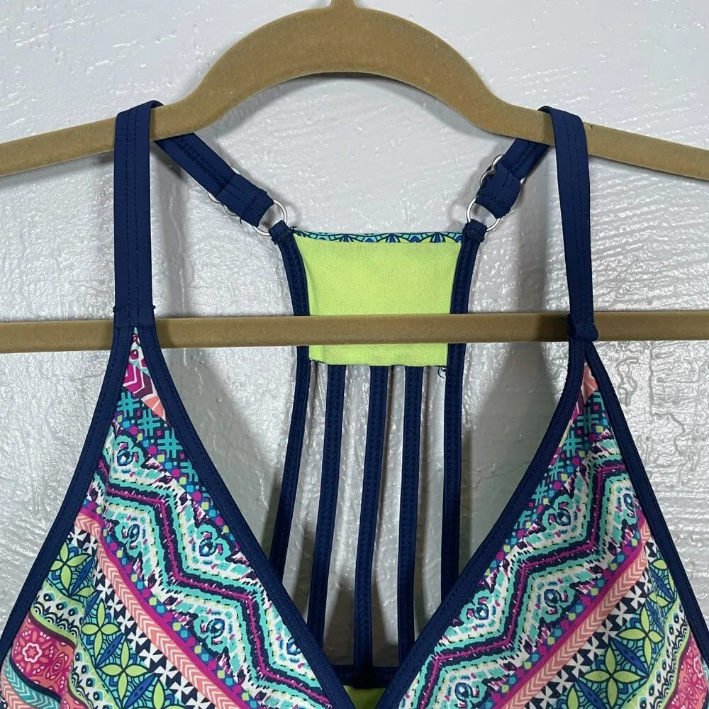 Title Nine Women XS Blue Pink Stripe Bikini Top Strappy Racerback No Pads - Image 3