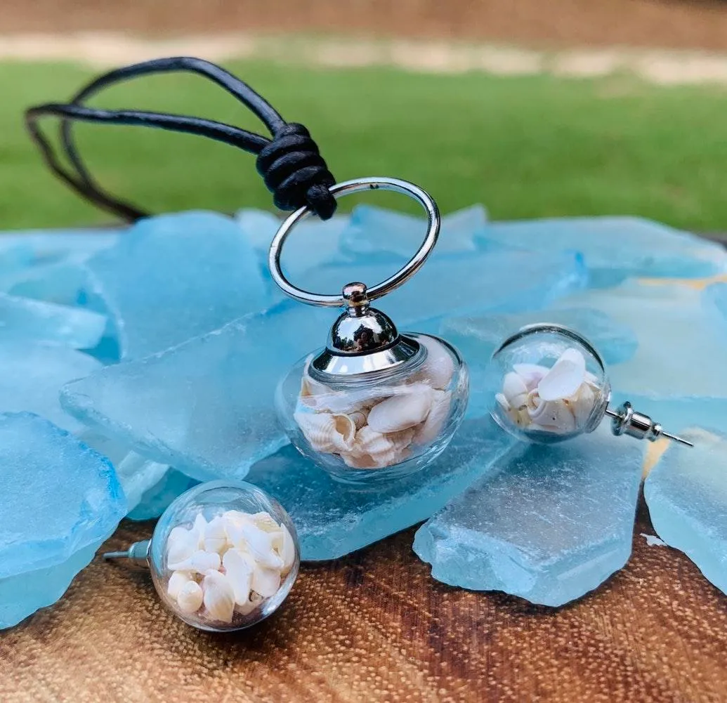Miniature Seashells in Glass Pendant & Earrings - Image 2