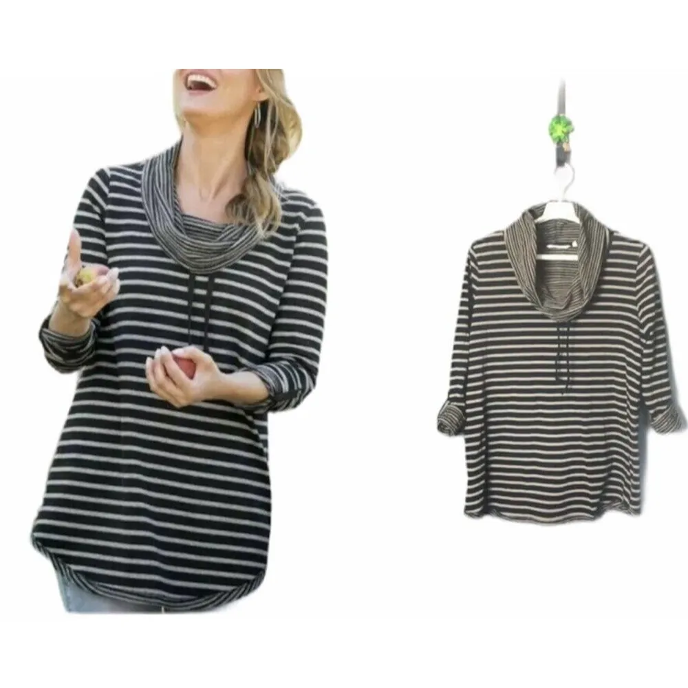 Soft Surroundings Sweater Pull Over Size XL Casual Weekend Cowl Neck Black Tan - Image 2