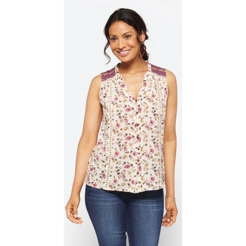 Mason & Belle Womens Floral Sleeveless Button Down‎ Corean Blouse Multi Medium - Image 3