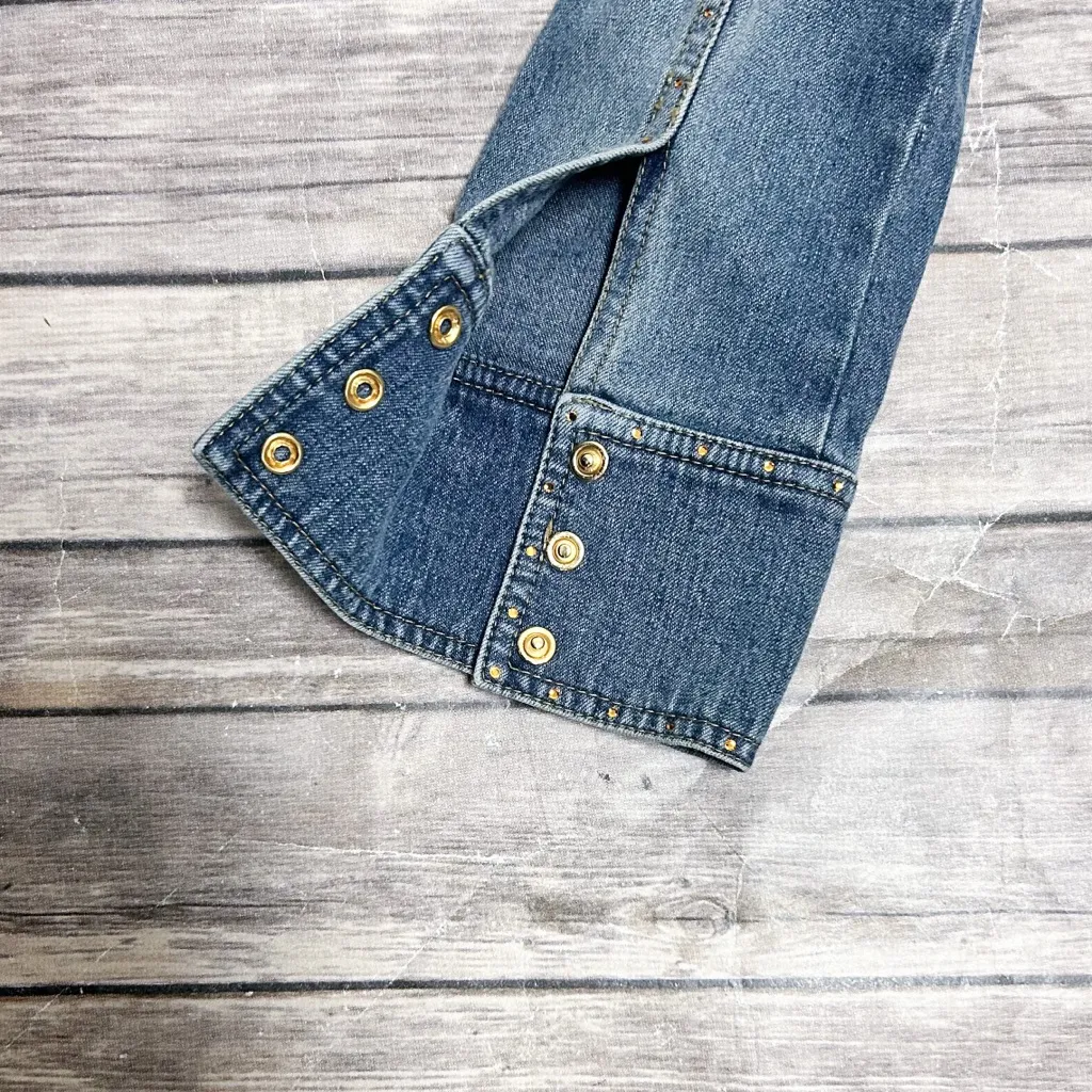 St John Sport Denim Medium Wash Rhinestones Gold Monogram Buttons Jacket Small - Image 9