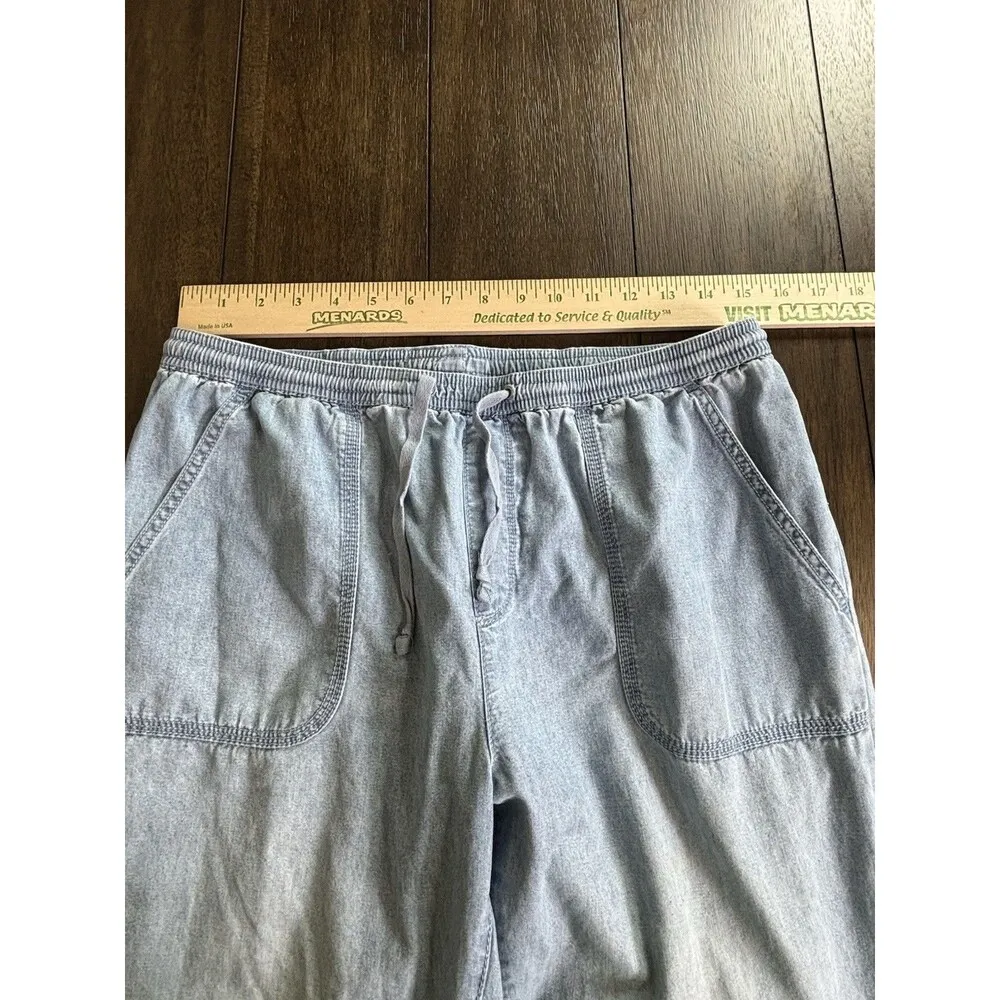 LL Bean Womens Sunwashed Canvas Cropped Pants Chambray 10 Petite Classic Fit Blue Size 10P - Image 3