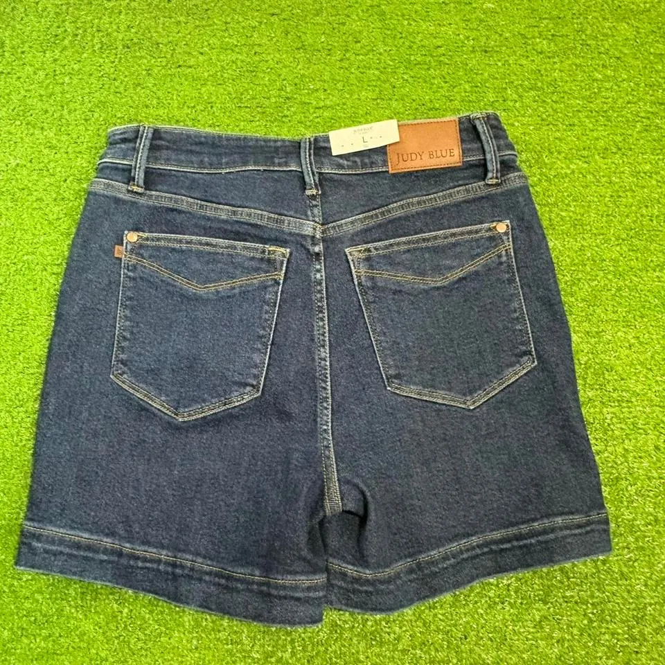 Judy Blue Women's Large Blue Denim Shorts  JB150333 DK Stretch NWT - Image 7