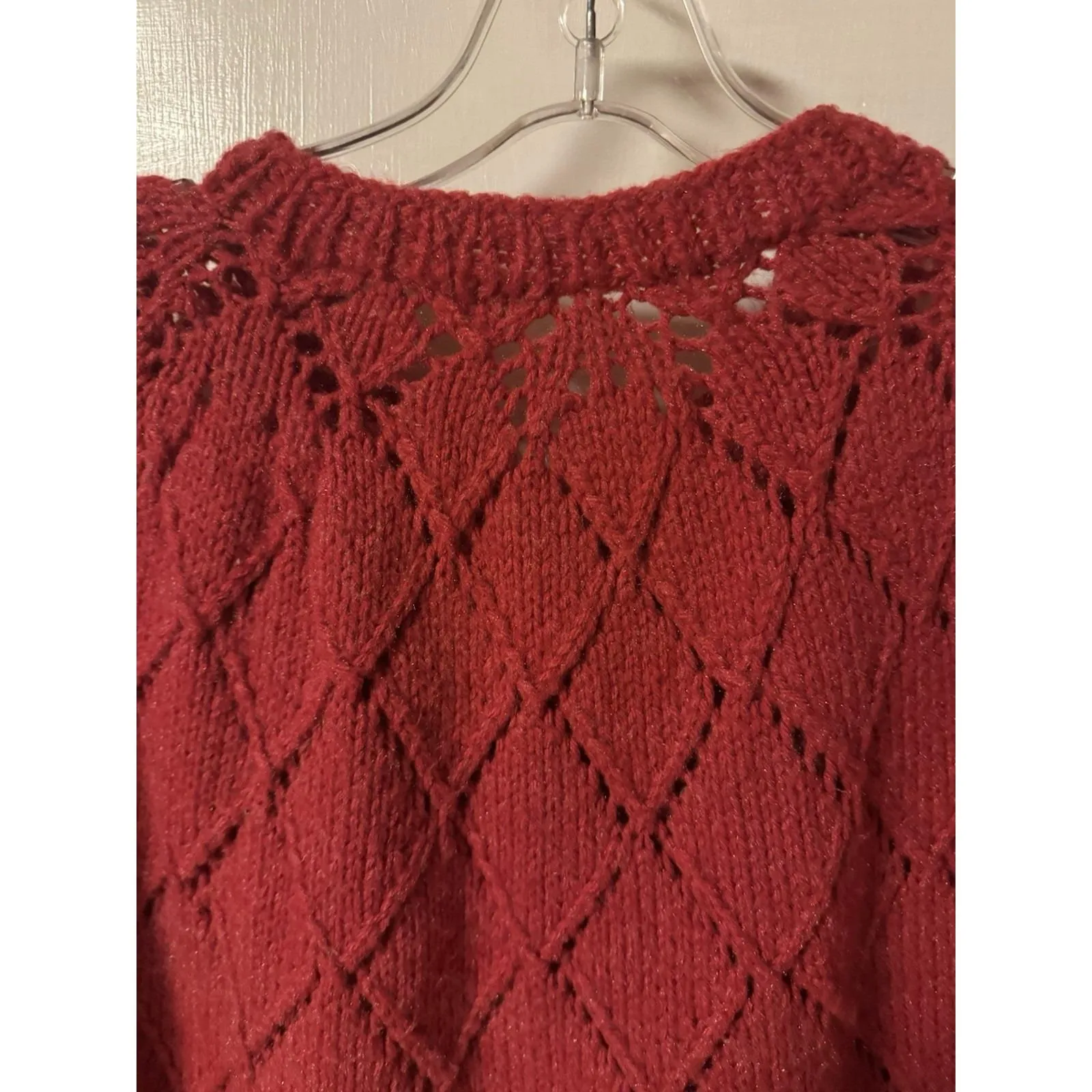 Vintage 1960-1970's Red Hand Knit One Of A Kind Caplete With Fringe - Image 15