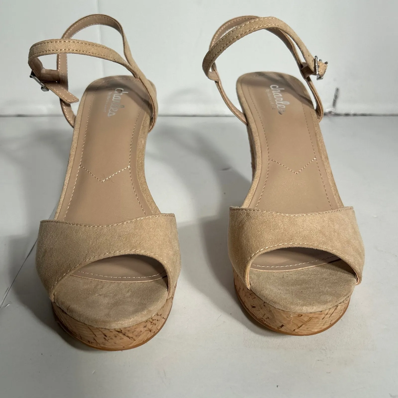Charles by Charles David Lambert Tan Suede Cork Wedge Sandals Women's Size 9M - Image 2