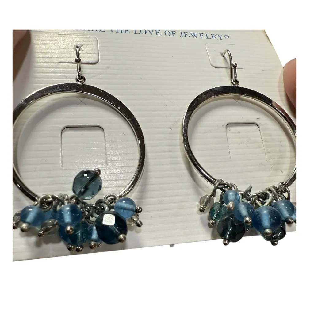 Lia Sophia “Misty Blue” Silver Tone Hoop Earrings • Multi-Color Glass Beads NWT - Image 3